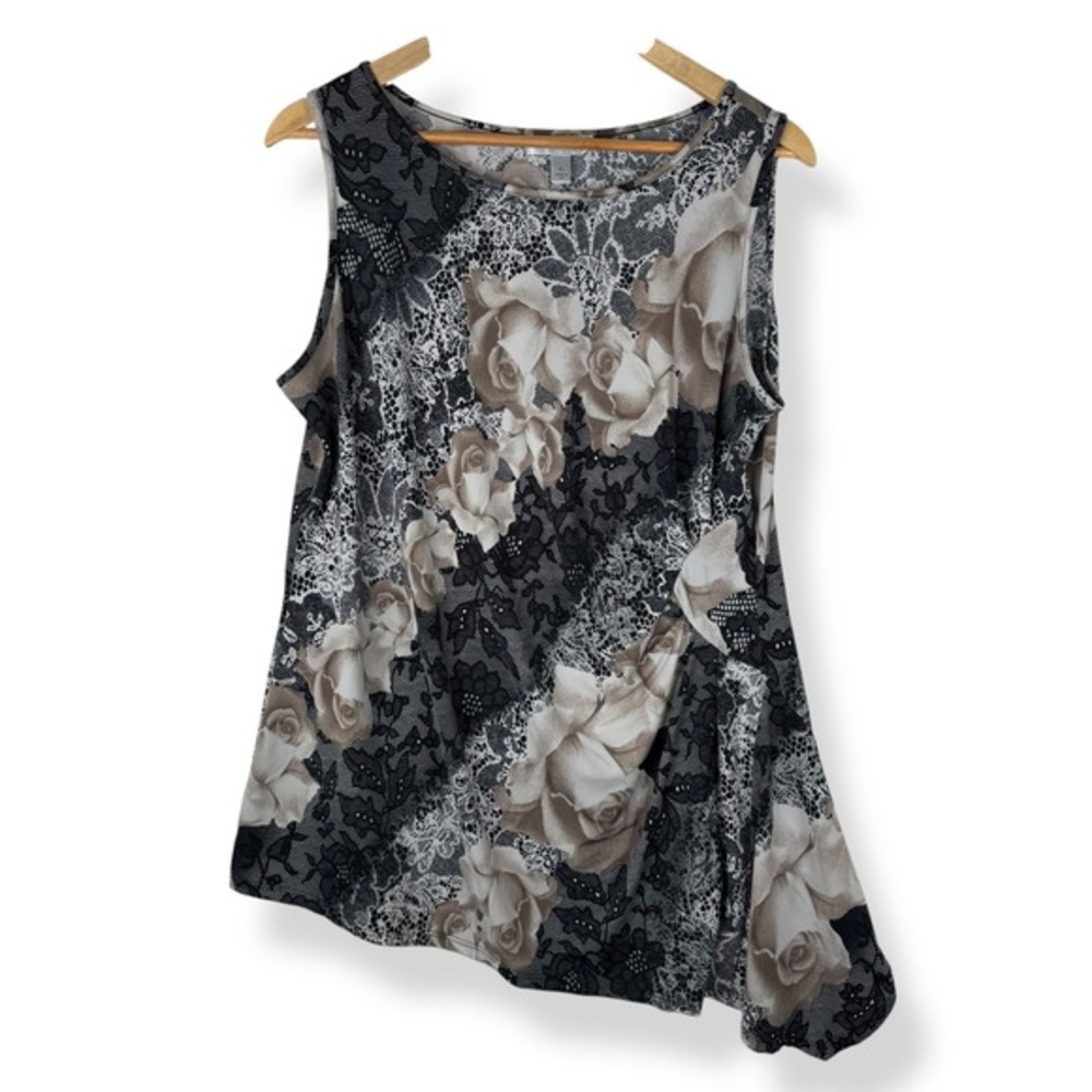 Y2K Asymmetrical Tank Top Womens Size‎ XL Floral Romantic Feminine Whimsigoth
